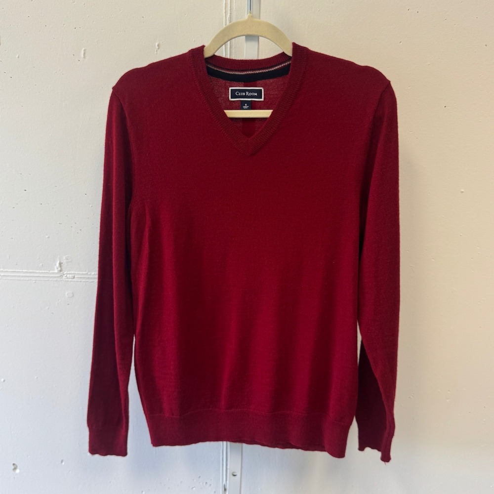 Club Room Mens Merino Wool Blend V-Neck Sweater Burgundy Red Size Small